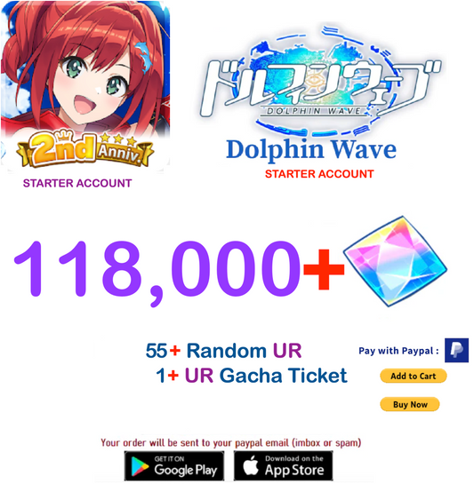 (Japan Server)  118.000+ Gems +55 UR  Dolphin Wave Reroll Starter Account