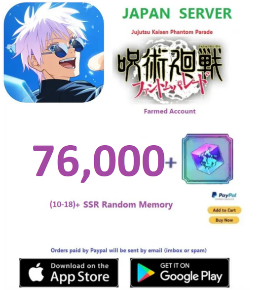 (Japan Server) 76,000  Gems Jujutsu Kaisen: Phantom Parade Reroll Farmed Account