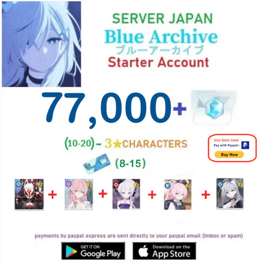 ⭐JAPAN SERVER⭐77,000+ Gems, Blue Archive Starter Reroll Account