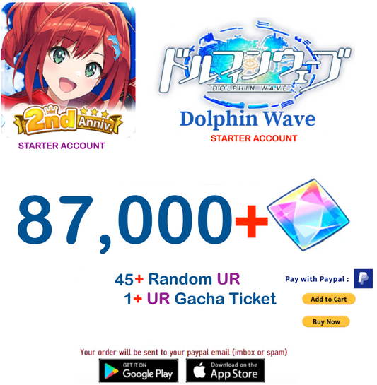 (Japan Server)  87.000+ Gems +45 UR  Dolphin Wave Reroll Starter Account