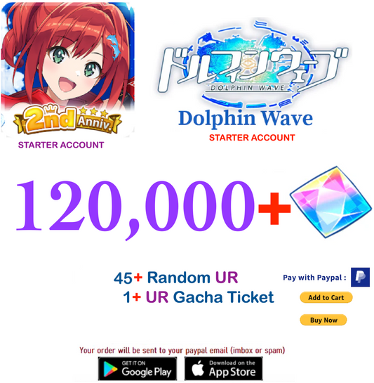 (Japan Server)  120.000+ Gems +45 UR  Dolphin Wave Reroll Starter Account
