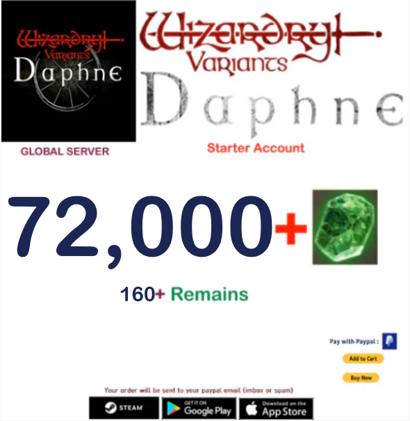 (Global Server)(INSTANT DELIVERY)  72.000 Gems  Wizardry Variants Daphne  Starter Account