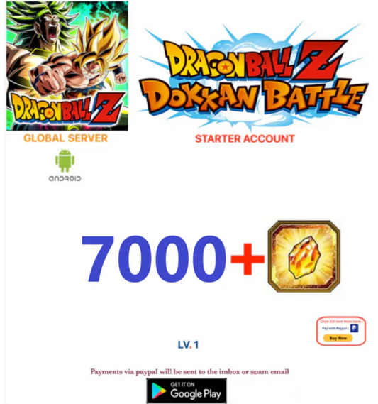 (Global Server)(ANDROID VERSION)  7000 + Dragon Stones  Dragon Ball Dokkan Battle Starter Account