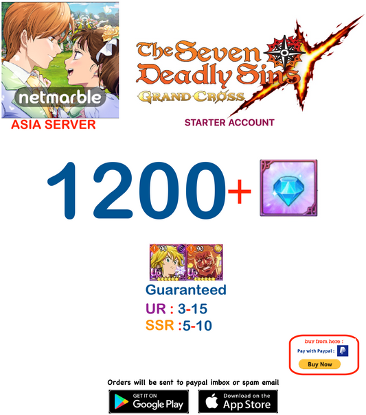 [Asia Server] 1200 + GEMS + 7DS  Deadly Sins Grand Cross Starter Account