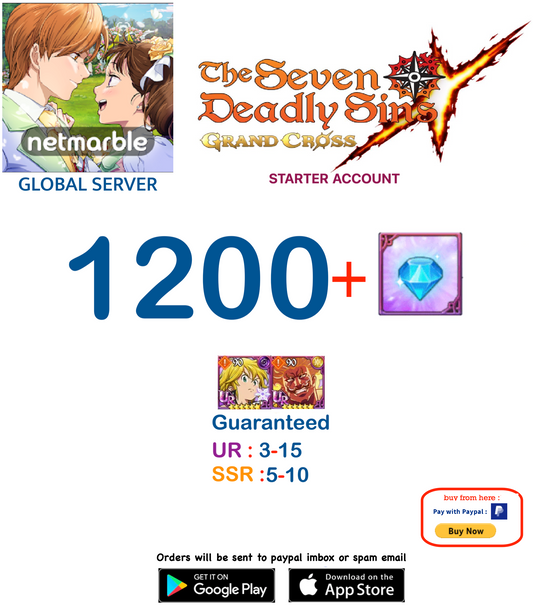 [GLOBAL  SERVER] FAST DELIVERY 1200+ GEMS   Deadly Sins 7DS Grand Cross Account