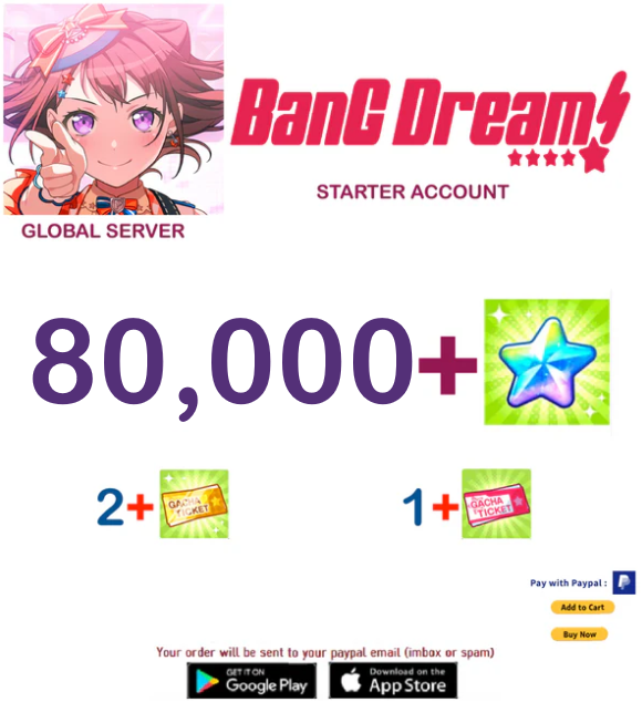 🔥[GLOBAL SERVER][INSTANT DELIVERY] 80,000+ Stars BanG Dream Girls Band Party Bandori Starter Reroll Account