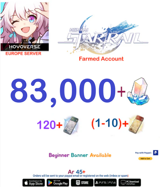 [Europe  Server] 83,000+ Jades   Honkai Star Rail Farmed Account