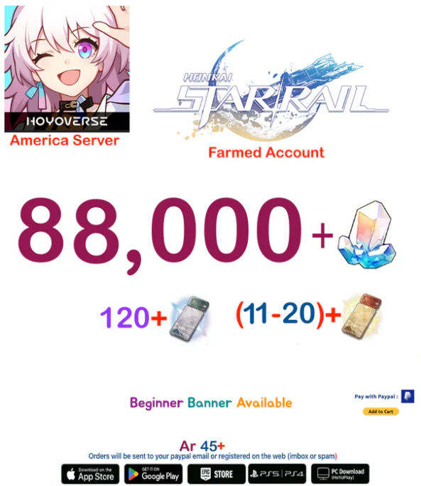 [America  Server] 88,000+ Jades   Honkai Star Rail Farmed Account