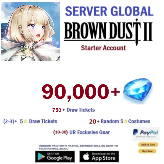 [Global Server/Unlinked] 90,000 Gems  Brown Dust 2 Starter Reroll Account