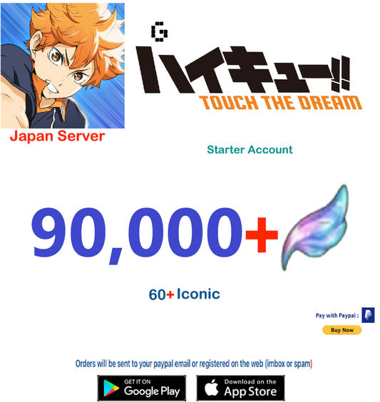 (Japan Server)  90,000 Gems +  HAIKYU!! TOUCH THE DREAM Starter Account