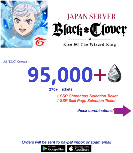 [JAPAN SERVER]  95,000 + Crystals     Black Clover M Rise of the Wizard King Starter Account