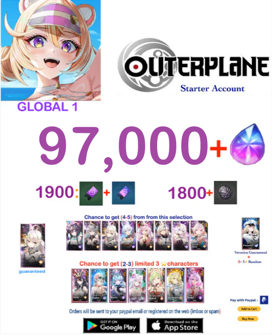[GLOBAL 1 SERVER ] Outerplane 97.000+ Ether   Reroll Starter Account v1