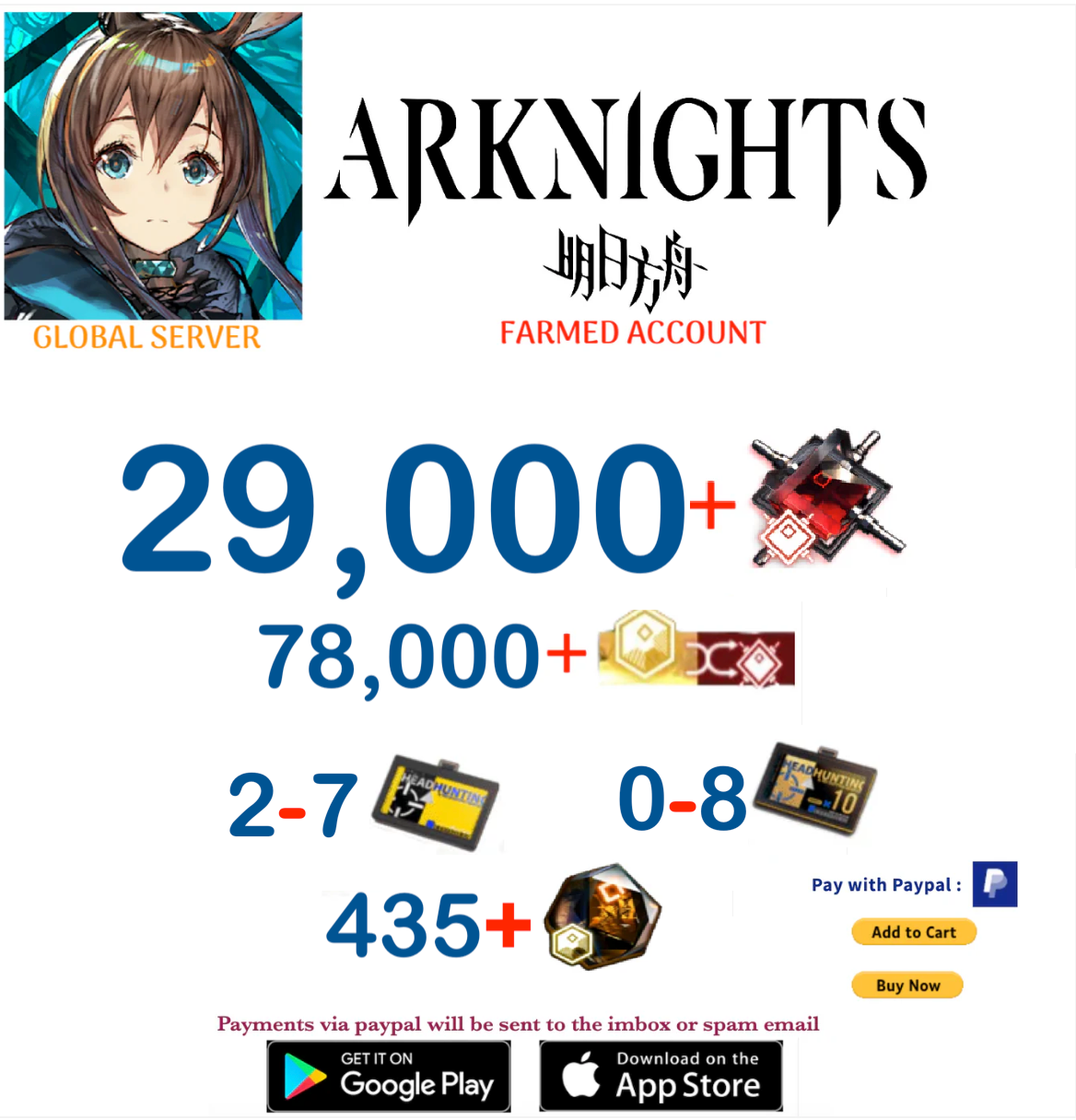 [Global Server] 33,000 +Orundum  + 435+ Originite Prime  Arknights Farmed Account