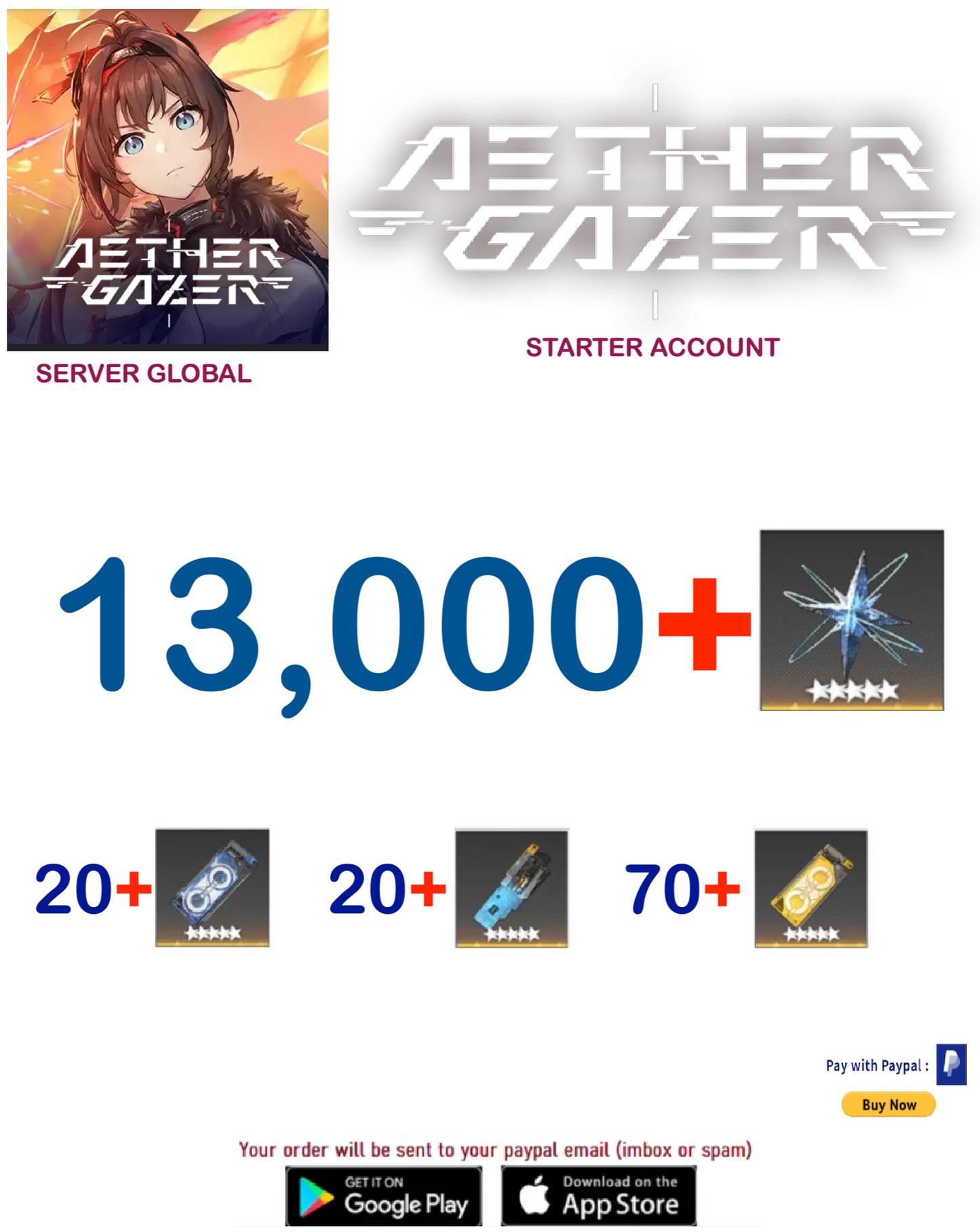 [Global Server]Aether Gazer  13,000+ Gems  Reroll  Account