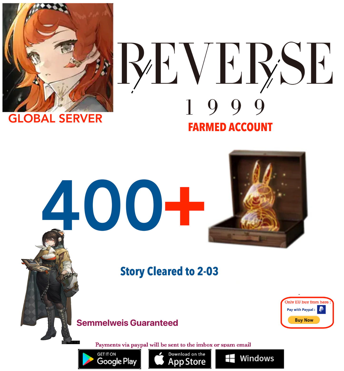 [GLOBAL SERVER][INSTANT DELIVERY]  400 Unilog   Reverse: 1999  Farmed Account