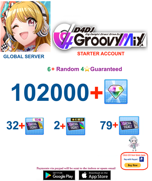 [EN SERVER ] 102000+ Gems  D4DJ Groovy Mix Starter Reroll Account