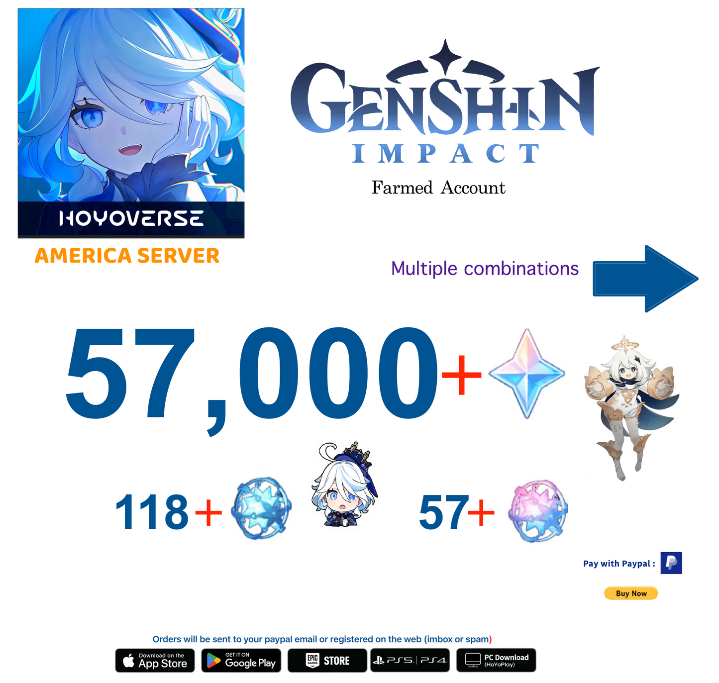 [America/NA]  Primogems Fates Genshin Impact Reroll Farmed Account