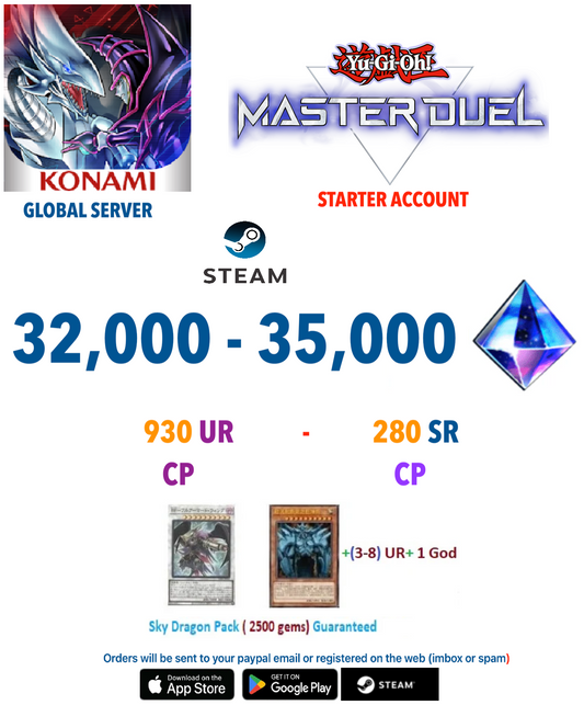 [SERVER GLOBAL/STEAM VERSION]  32,000- 35,000+ Gems Yu-Gi-Oh! Master Duel Starter Reroll Account