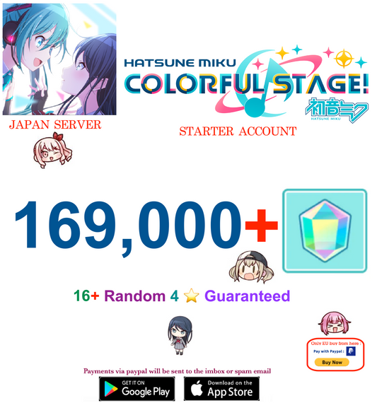 [JAPAN SERVER][Instant Delivery] 169000+ Gems, (16-20)+ 4⭐ Project Sekai Colorful Stage ft. Hatsune Miku PJSekai Reroll Account