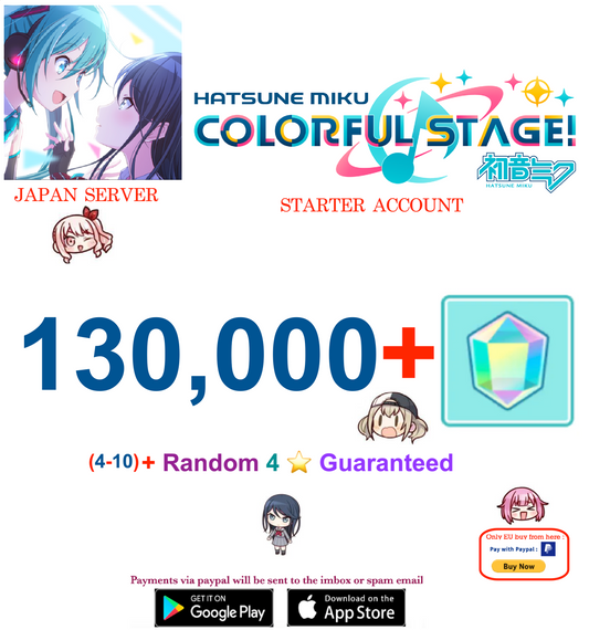 ⭐[JAPAN SERVER] 4-10 (4-Star Cards) ⭐ 130,000+ Gems Project Sekai Colorful Stage ft. Hatsune Miku PJSekai Reroll Starter Account