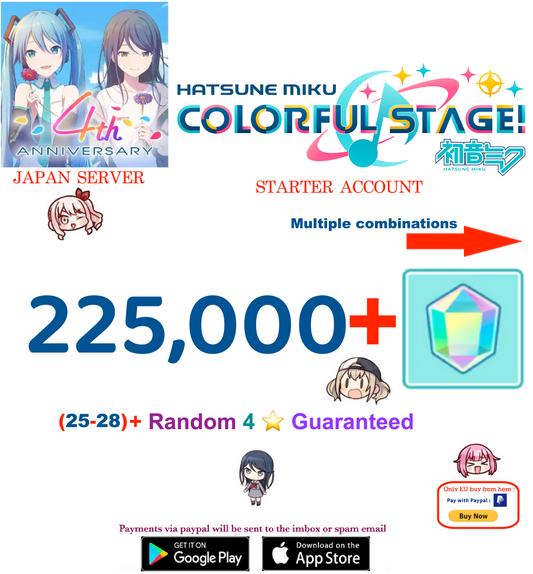 [JAPAN SERVER][INSTANT DELIVERY] 225,000+ Gems, 18+ 4⭐ Project Sekai Colorful Stage ft. Hatsune Miku PJSekai Reroll Account