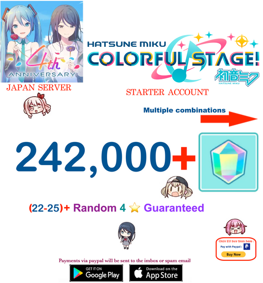 [JAPAN SERVER][Instant Delivery]242,000+ Gems, 22+ 4⭐ Project Sekai Colorful Stage ft. Hatsune Miku PJSekai Reroll Account