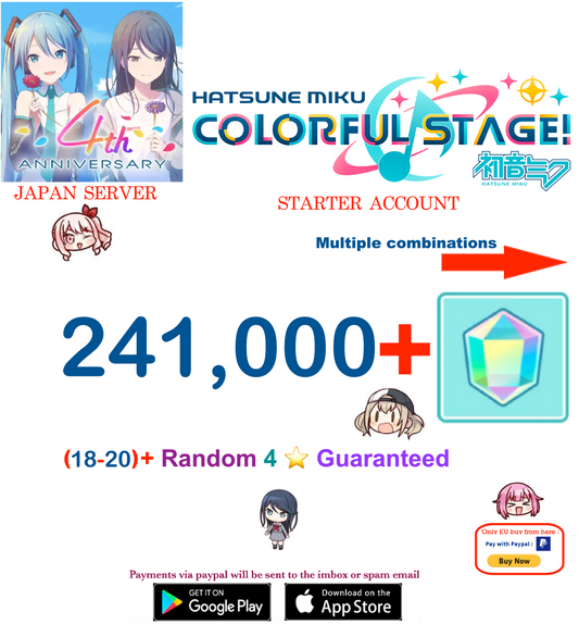 [JAPAN SERVER][Instant Delivery] 241,000+ Gems, (18-20)+ 4⭐ Project Sekai Colorful Stage ft. Hatsune Miku PJSekai Reroll Account