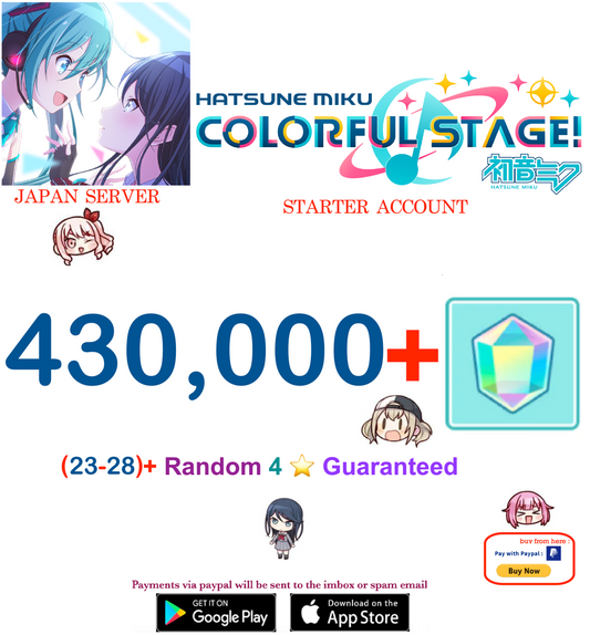 [JAPAN SERVER][Instant Delivery] 430,000+ Gems, (23-30)+ 4⭐ Project Sekai Colorful Stage ft. Hatsune Miku PJSekai Reroll  Semi Starter Account