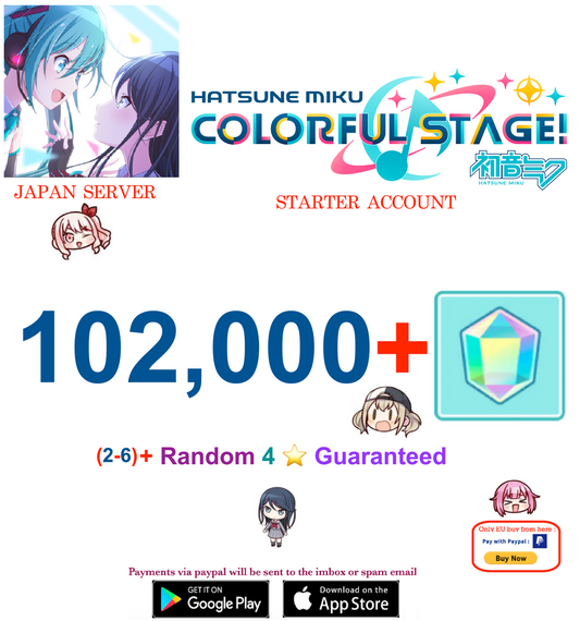 ⭐[JAPAN SERVER] (BUY 2 - GET 3 ) 2-6 (4-Star Cards) ⭐ 102,000+ Gems Project Sekai Colorful Stage ft. Hatsune Miku PJSekai Reroll Starter Account