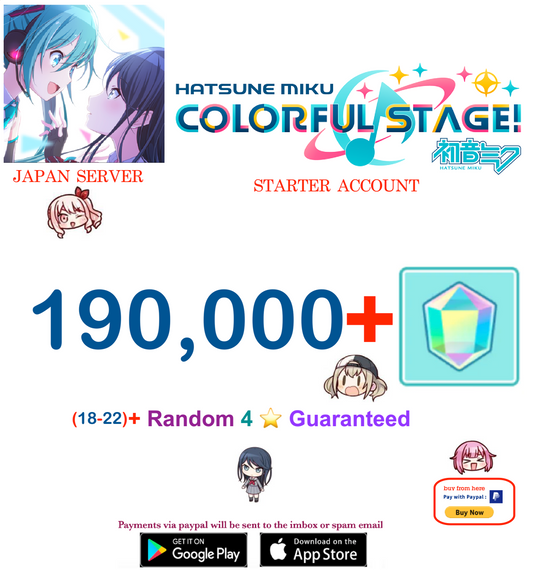 [JAPAN SERVER][Instant Delivery] 190,000+ Gems, 18+ 4⭐ Project Sekai Colorful Stage ft. Hatsune Miku PJSekai Reroll Account