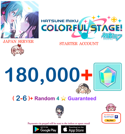 ⭐[JAPAN SERVER] 2-15 (4-Star Cards) ⭐ 180,000+ Gems Project Sekai Colorful Stage ft. Hatsune Miku PJSekai Reroll Starter Account