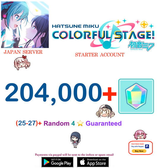 [JAPAN SERVER][INSTANT DELIVERY] 204,000+ Gems, 25+ 4⭐ Project Sekai Colorful Stage ft. Hatsune Miku PJSekai Reroll Account
