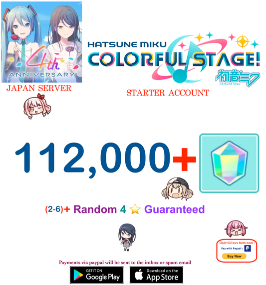 ⭐[JAPAN SERVER] (BUY 2 - GET 3 ) 2-6 (4-Star Cards) ⭐ 112,000+ Gems Project Sekai Colorful Stage ft. Hatsune Miku PJSekai Reroll Starter Account