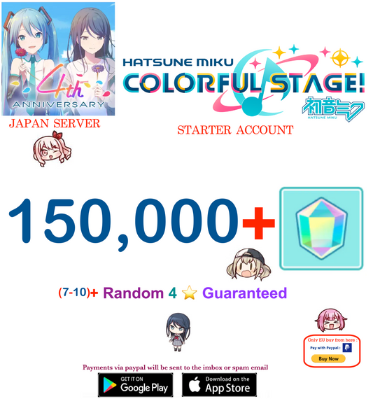 ⭐[JAPAN SERVER] 7-10 (4-Star Cards) ⭐ 150,000+ Gems Project Sekai Colorful Stage ft. Hatsune Miku PJSekai Reroll Starter Account