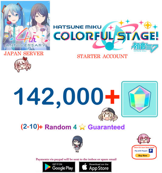 ⭐[JAPAN SERVER] (BUY 2 - GET 3 ) 2-6 (4-Star Cards) ⭐ 142,000+ Gems Project Sekai Colorful Stage ft. Hatsune Miku PJSekai Reroll Starter Account