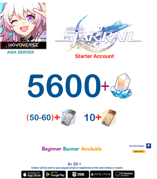 [Asia  Server][INSTANT DELIVERY] 5,000 + Stellar Jade Honkai Star Rail Starter Reroll Account