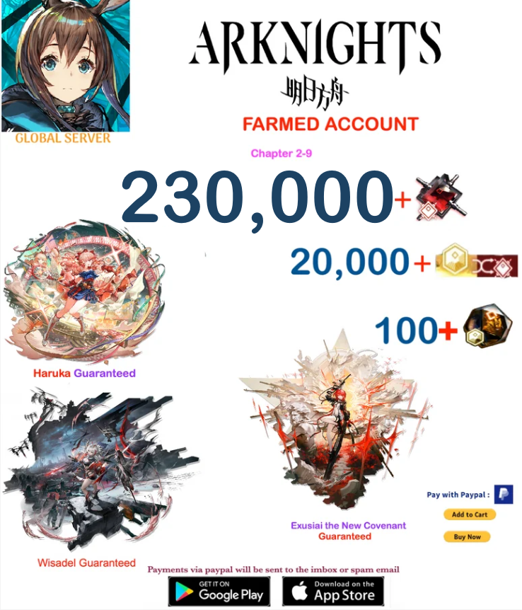 [Global Server] 230,000 Orundum  + x3 OP  Arknights Farmed Account v8