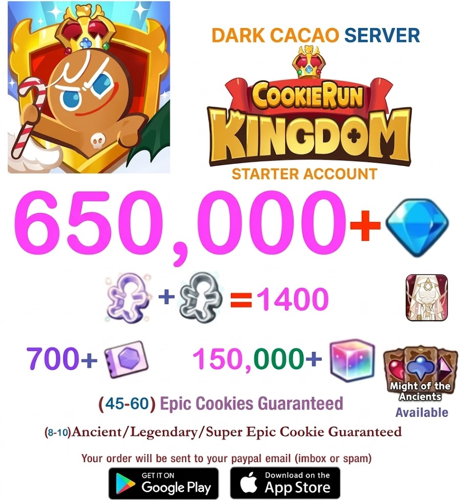 [GLOBAL/Dark Cacao] 650,000+ Gems Cookie Run: Kingdom Starter Reroll Account