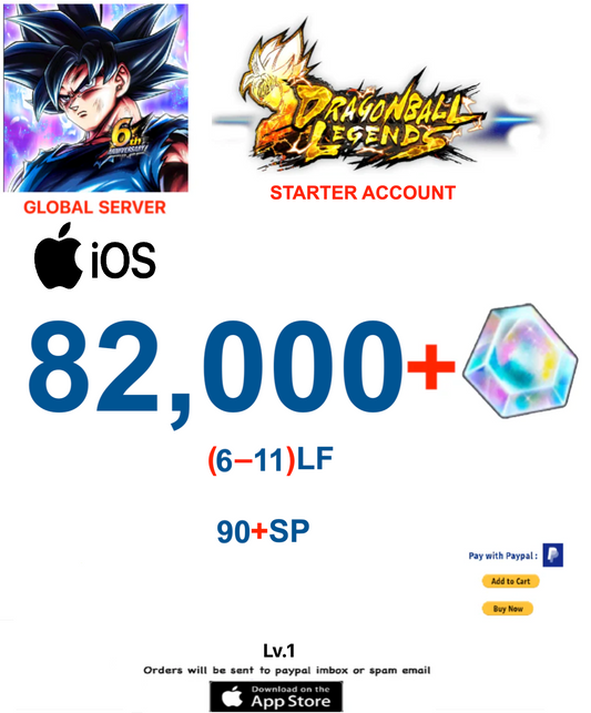 (Global Server)(IOS VERSION)  82.000 + Crystal   Dragon Ball Legends Stater Account