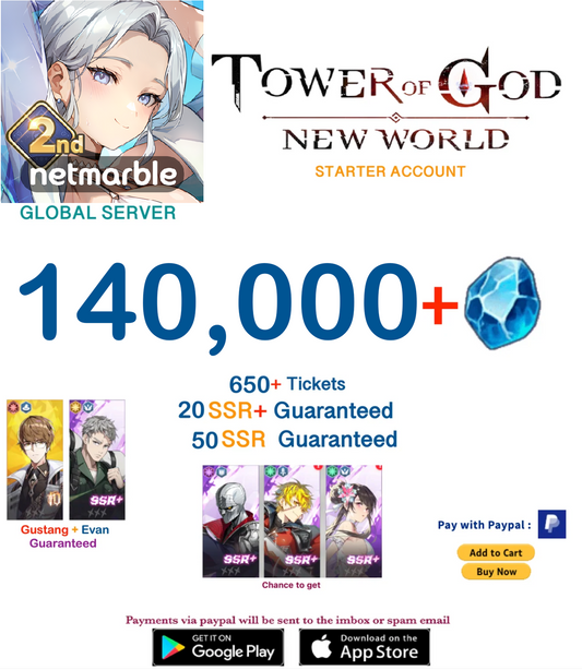 ⭐GLOBAL SERVER⭐ 140.000 Gems Tower of God New World Starter Account v4