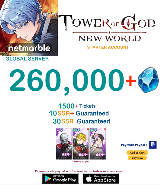 ⭐GLOBAL⭐INSTANT DELIVERY⭐ 260,000+ Gems Tower of God New World Starter Account v2