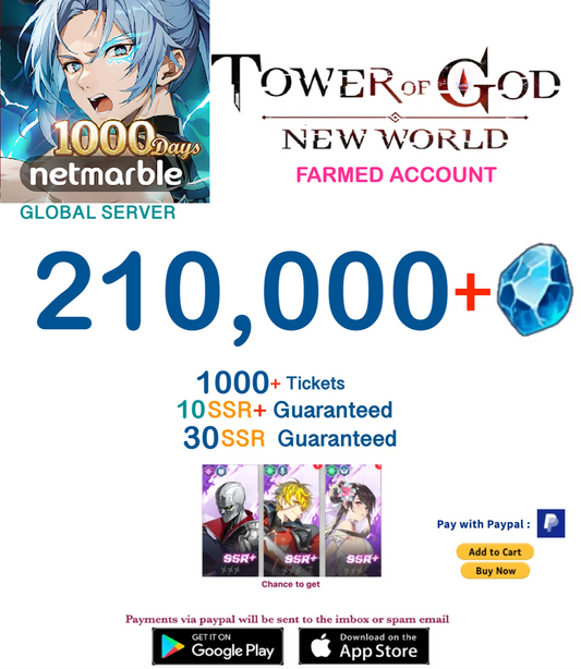 ⭐GLOBAL⭐INSTANT DELIVERY⭐ 210,000+ Gems Tower of God New World Starter Reroll Account
