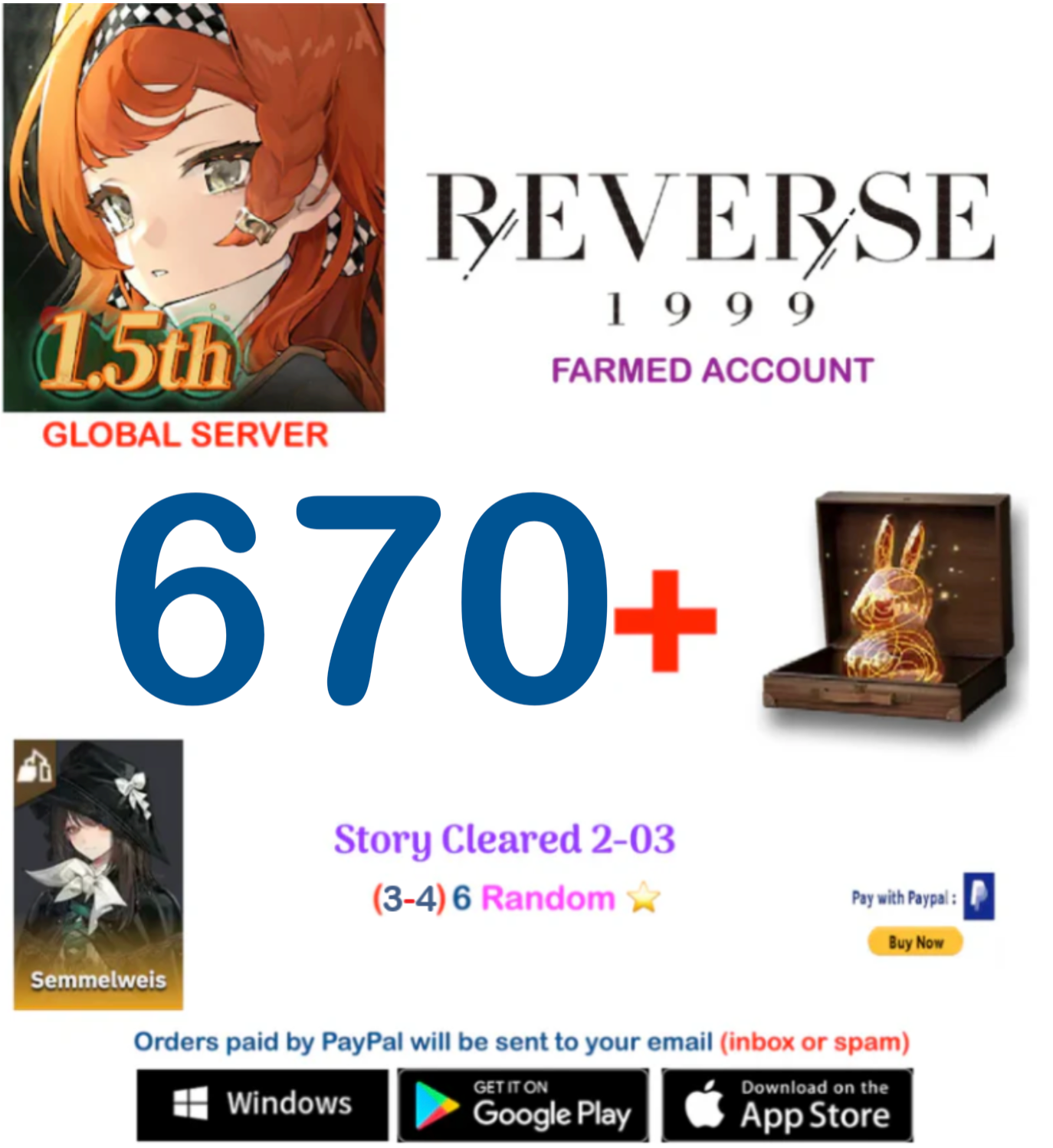 [GLOBAL SERVER][INSTANT DELIVERY]  ?? Unilog + (3-6)-6* Reverse: 1999  Farmed Account