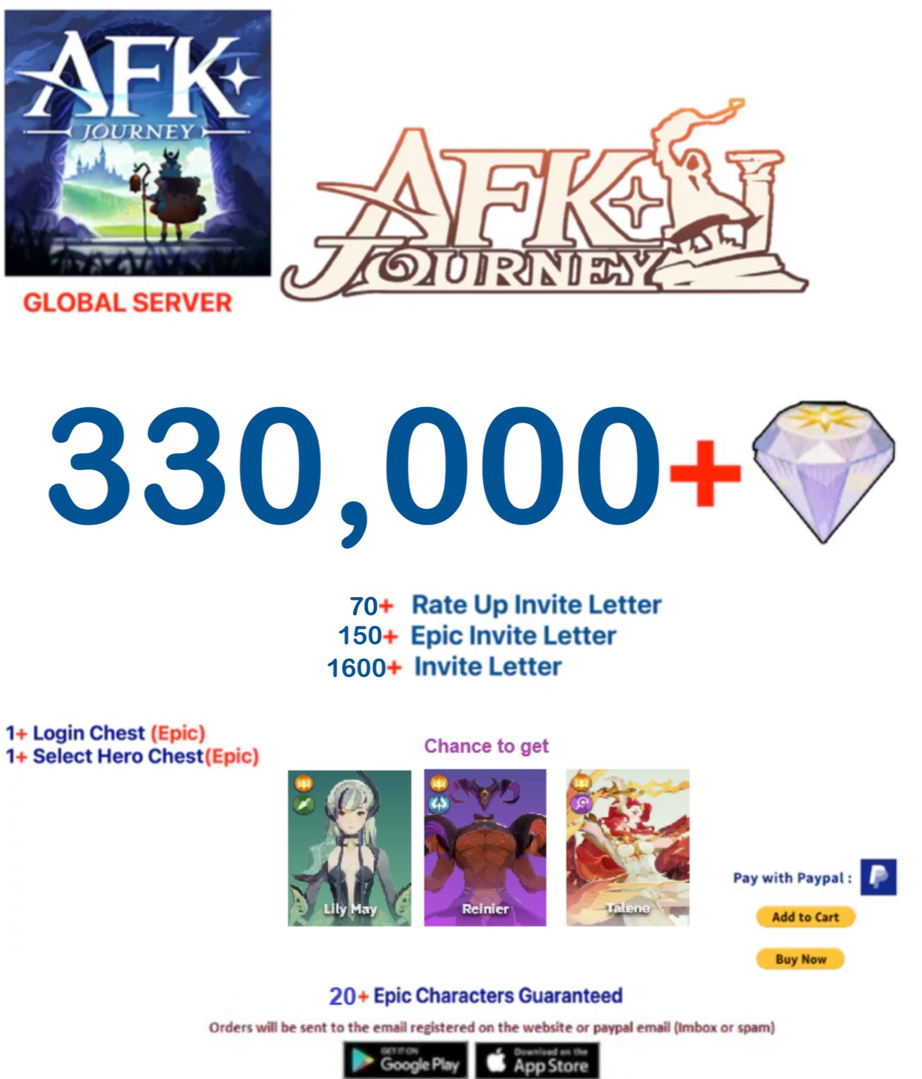 ⭐[Global Server ]⭐  330,000+ Diamonds   AFK Journey Farmed Account