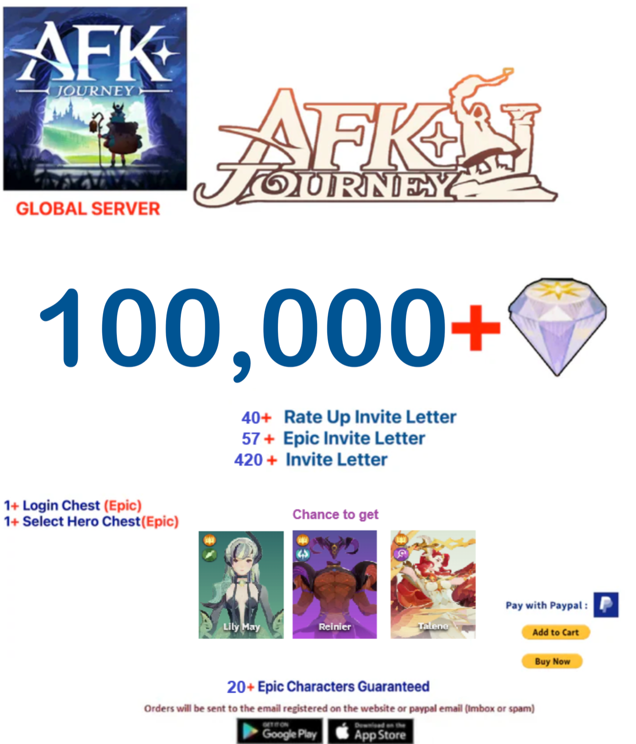 ⭐[Global Server ]⭐  100,000+ Diamonds   AFK Journey Farmed Account