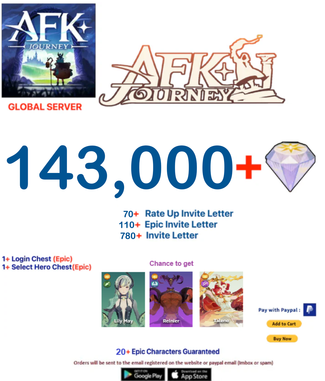 ⭐[Global Server ]⭐  143,000+ Diamonds   AFK Journey Farmed Account