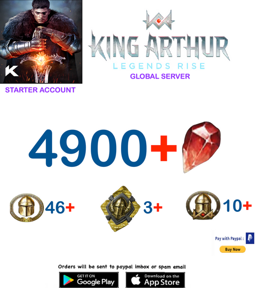 (Global Server)  4900 Gems  King Arthur Legends Rise Starter Account