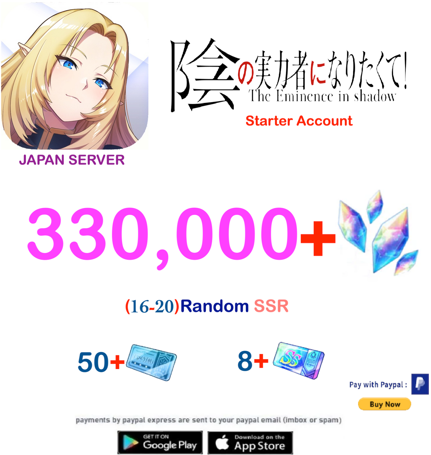 (Japan Server)  330,000 Gems The eminence in Shadow Starter Account Ex 2