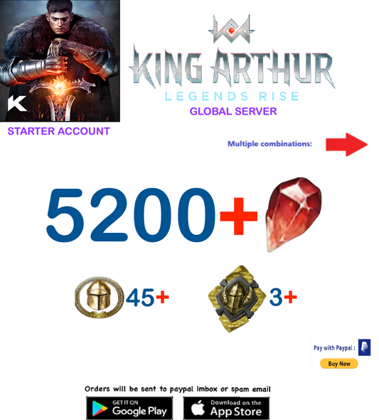 (Global Server)  5200 Gems  King Arthur Legends Rise Starter Account