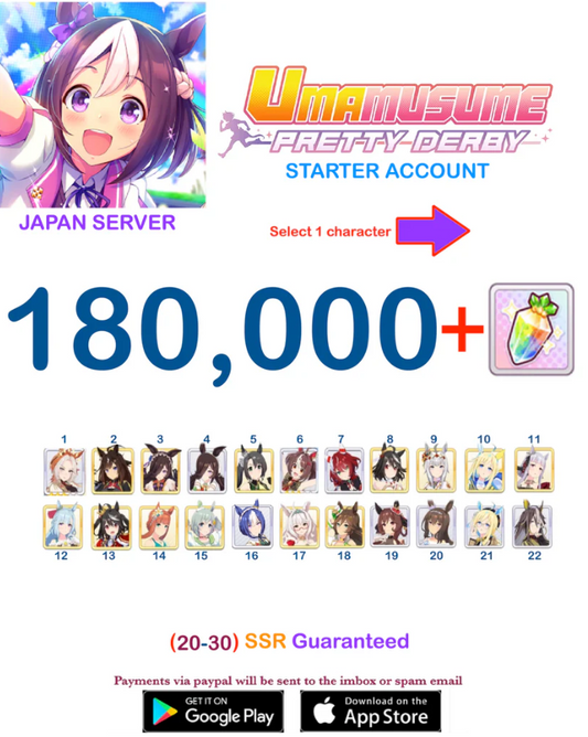 [JAPAN SERVER] 180000 + Gems Uma Musume Pretty Derby Starter Reroll Account v5